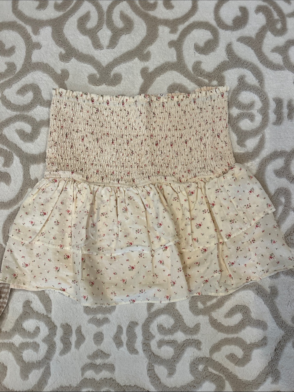Cream Floral Smocked Mini Skirt